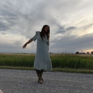 Light Green Cottagecore Midi Dress 90s VINTAGE Flowy Fairy